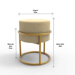 Puff Banqueta Decorativo Redondo Iron Base de Ferro Suede Bege - 3