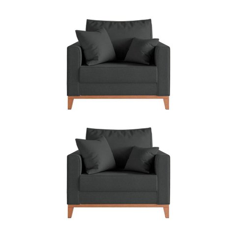 Kit 2 Poltronas Beny Amamentação com 2 Almofadas Base em Madeira Maciça Tecido Veludo Cinza