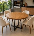 Ver imagem 1 de Mesa de Jantar Redonda Madeira Maciça e Pé Ferro 80cm Luxo