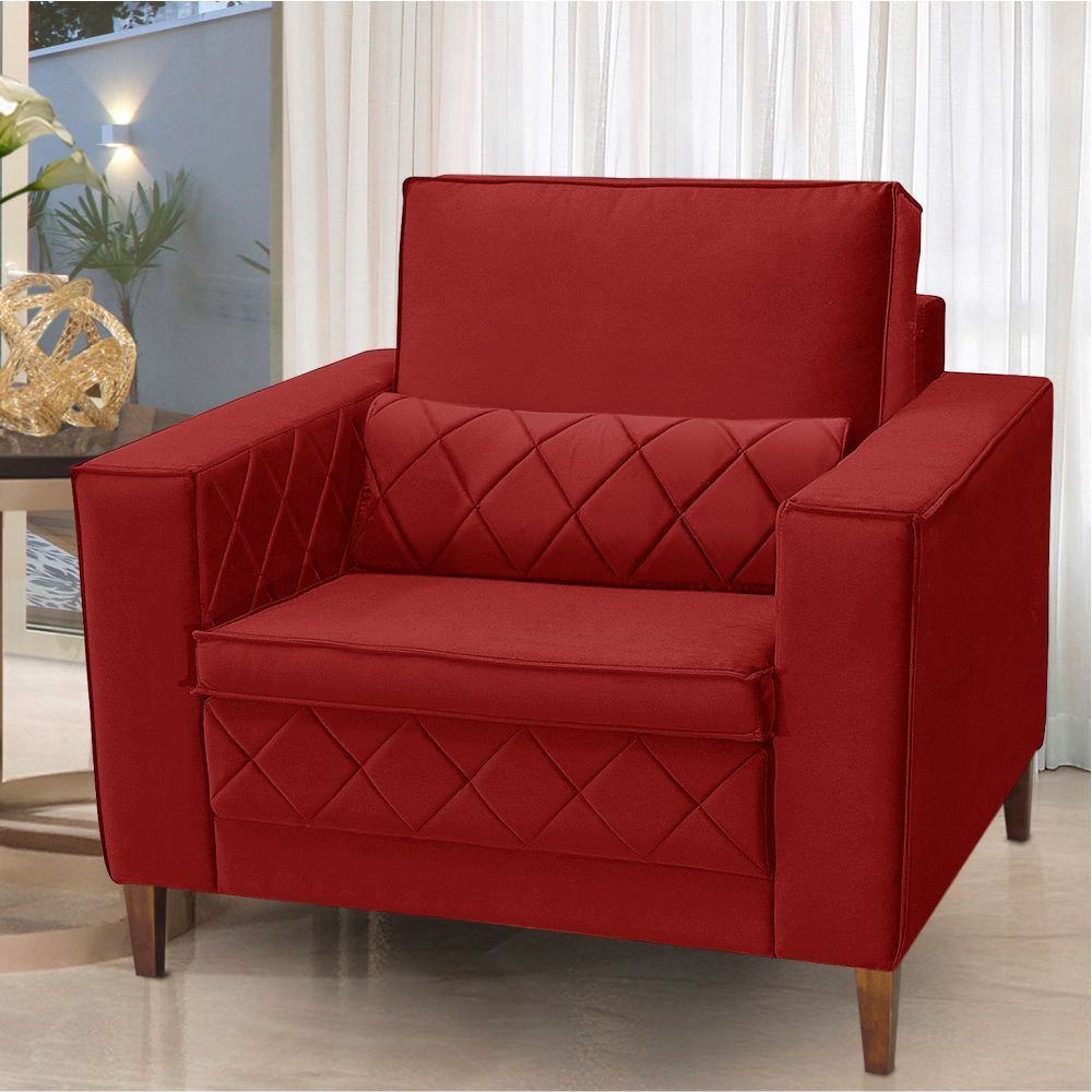 Poltrona Decorativa Para Sala 1 Lugar Lara Veludo Vermelho Isofa - 2