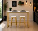 Ver imagem 2 de Mesa Jantar Aparador Bancada Alta Industrial 180x70cm Tampo Branco Pés Dourado