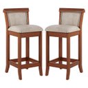 Ver imagem 1 de Kit 2 Banquetas Média Estofada Encosto Mônaco 36x90Cm Bancada Madeira Maciça Linho Bege M58 - RMI