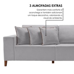 Sofá 4 Lugares com Chaise Linho 270cm Grécia Cinza - 6 Sofá 4 Lugares com Chaise Linho 270cm Grécia Cinza - 6