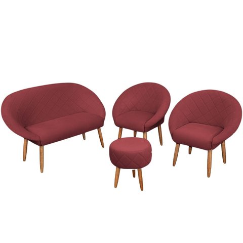 Kit Recepção 2 Poltronas 1 Namoradeira com Puff Resistente para Sala de Espera Decor Tecido Veludo