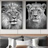Quadro Leão e Leoa Coroa - Kit 2 telas - 60 x 40 cm - Preta - 1