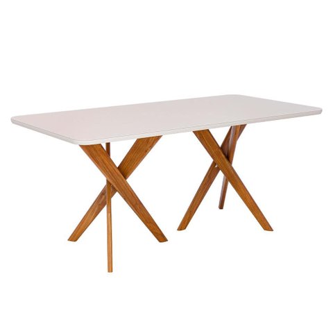 Mesa Jantar Retangular 1,80 com Vidro Cacau Madeira/off White