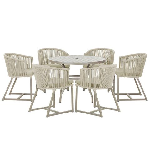 Mesa e 6 Cadeiras de Jantar Noronha Fendi E7 Trama Original Rami