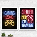 Ver imagem 1 de Kit 2 Quadros Gaming Zone 24x18cm:Madeira preta