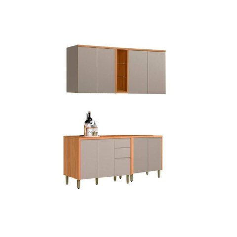 Cozinha Modulada Completa Allure 4 Peças (2aéreos+2balcões) Cp26 Jequitiba/gris Fosco - Linea