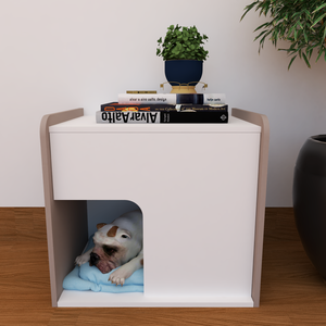 Mesa de Cabeceira Cama Pet Cães 45x45x40 Branco e Nude