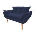 Ver imagem 2 de Namoradeira Decorativa Opala Suede Azul Marinho 2 Lugares Pés Madeira Mz Decor