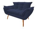 Ver imagem 2 de Namoradeira Decorativa Opala Suede Azul Marinho 2 Lugares Pés Madeira Mz Decor
