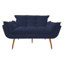 Ver imagem 1 de Namoradeira Decorativa Opala Suede Azul Marinho 2 Lugares Pés Madeira Mz Decor