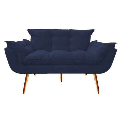 Namoradeira Decorativa Opala Suede Azul Marinho 2 Lugares Pés Madeira Mz Decor