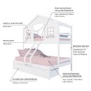 Ver imagem 4 de Beliche Casal/ Solteiro Casinha Dos Sonhos com 02 Gavetas Madeira Maciça Branco/ Rosa Housin