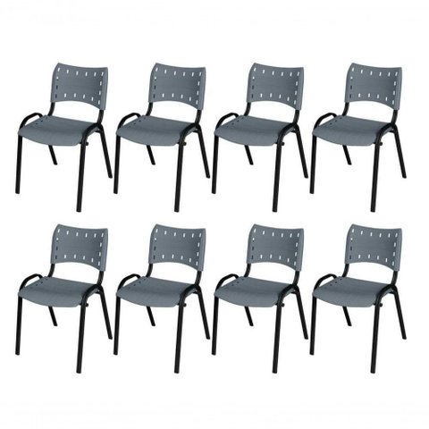 Cadeira Iso Base Preto Escola, Escritório Cinza Kit 8 Un