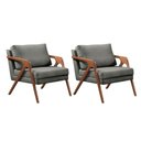 Ver imagem 1 de Kit 2 Poltronas Decorativa Mona Luxo Linho Cinza e Base Madeira Maciça