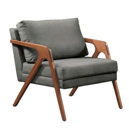 Kit 2 Poltronas Decorativa Mona Luxo Linho Cinza e Base Madeira Maciça - 3