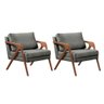 Kit 2 Poltronas Decorativa Mona Luxo Linho Cinza e Base Madeira Maciça - 1