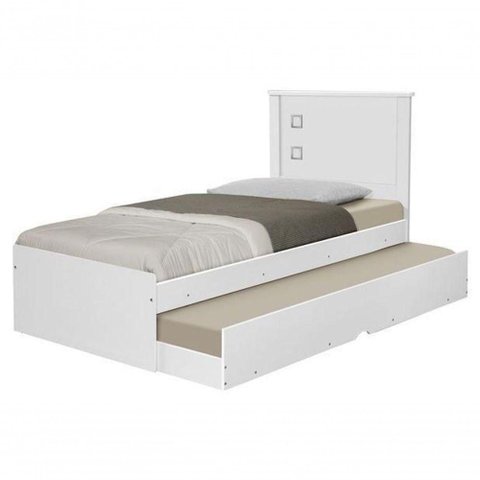 Cama Solteiro Barcelona Branco e Preto com Cama Auxiliar - Tebarrot