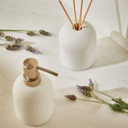 Kit Lavabo - Porta Sabonete Líquido 15 cm e Difusor C/Vareta 20 cm de Cimento Branco - 2