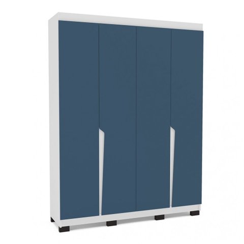 Roupeiro Casal 4 Portas 4 Gavetas Porto Branco e Azul Politorno