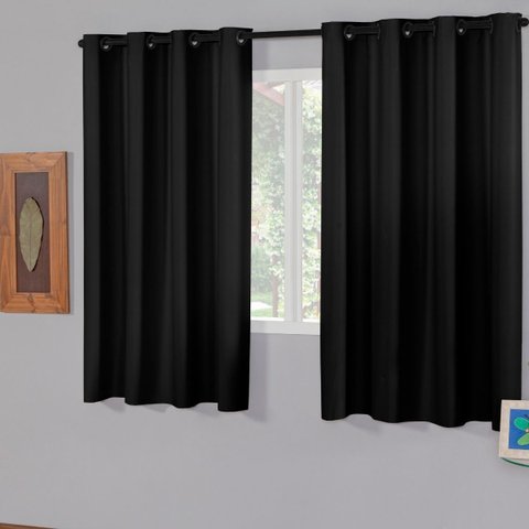 Cortina Blackout 2,20 X 1,30 Franzida Padrao para Sala Ilhos Corta Luz Cor Preto
