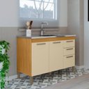 Ver imagem 1 de Balcão para Pia 120cm sem Tampo 3 Portas e 2 Gavetas Iris Bege/Carvalho Americano/Off White