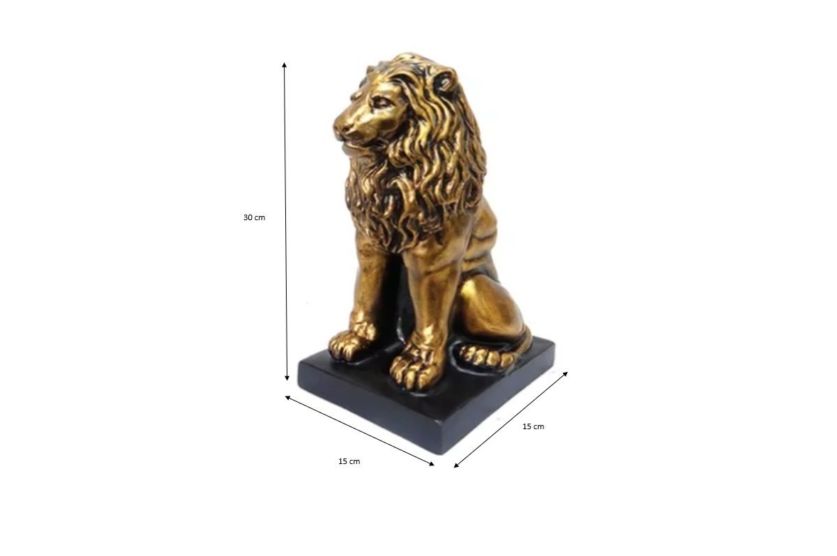 Escultura Leão Sentado com Base Luxo Decoração 30 Cm:dourado Envelhecido - 2