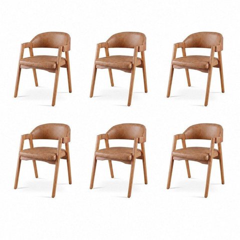 Kit 6 Cadeiras de Jantar Estofadas Couro Sintético Madeira Gaia