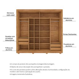 Guarda Roupa Casal 2 Portas de Correr Copacabana Cedro Areia - Saga Decor - 3