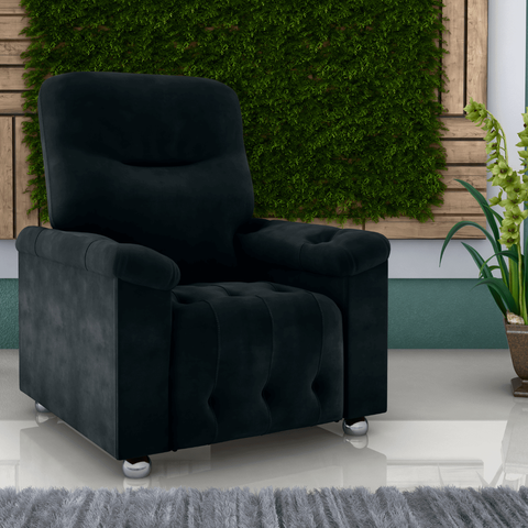 Poltrona Reclinável Verona Veludo Inca Preto 83cm com Sistema Zero Wall