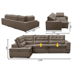 Sofá de Canto Retrátil e Reclinável com Molas LE 3,00x2,00m Viviane Suede Capuccino Madelina - 2