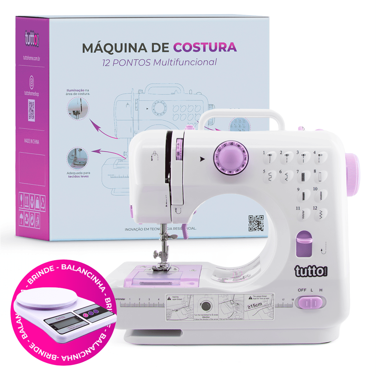 Mini Máquina de Costura Multifuncional 12 Pontos Bivolt + Brinde - 3