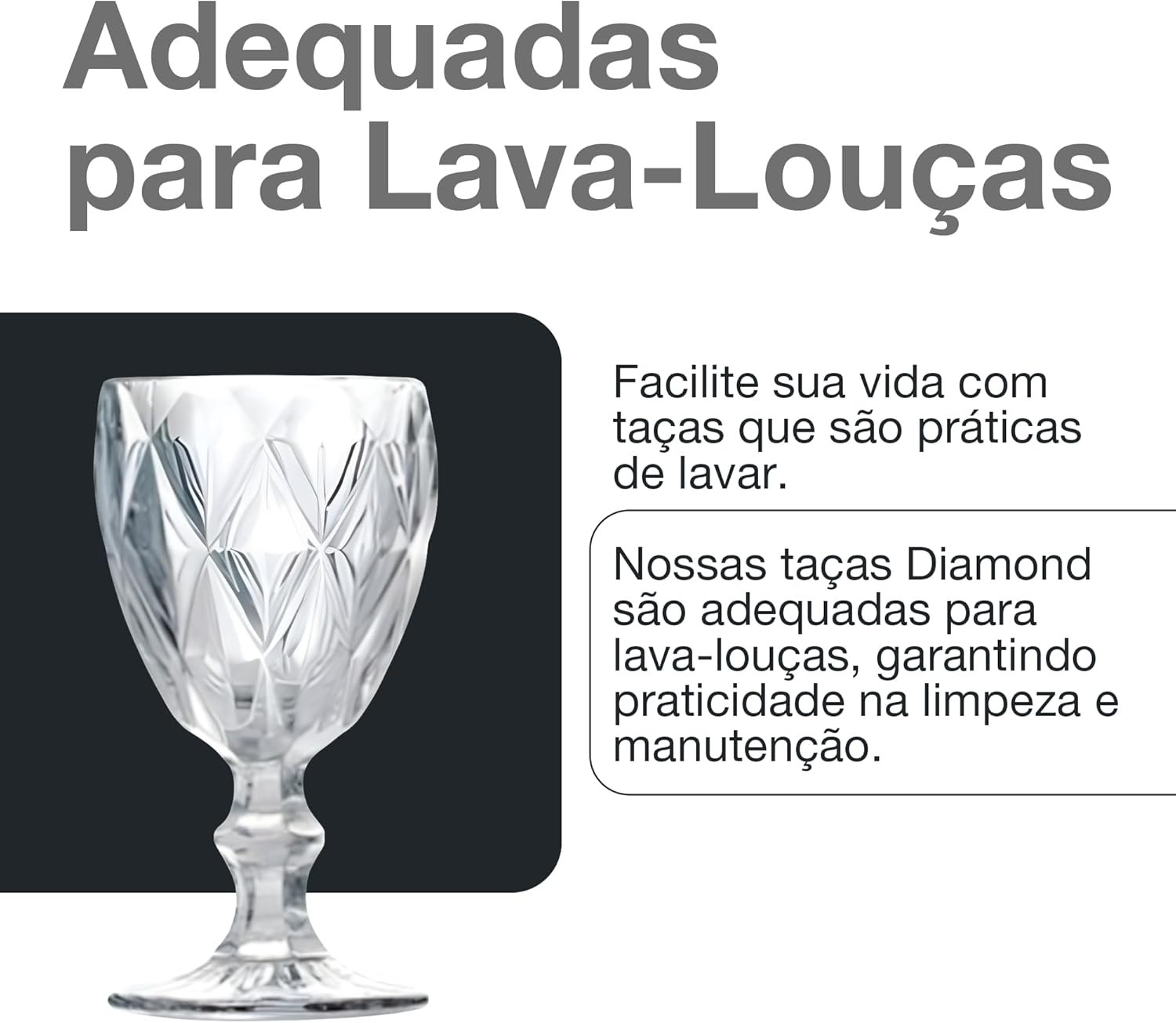 Jogo de Taças Diamond Vidro 340ml Suco Vinho Refrigerante Água 6 Unidades Transparente - 6