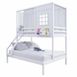 Beliche Casinha Reta Casal/ Solteiro com Cortina Madeira Maciça Branco Housin - 2
