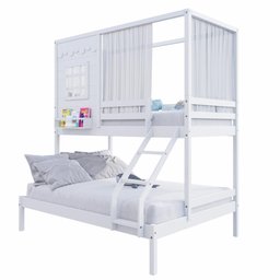 Beliche Casinha Reta Casal/ Solteiro com Cortina Madeira Maciça Branco Housin - 5