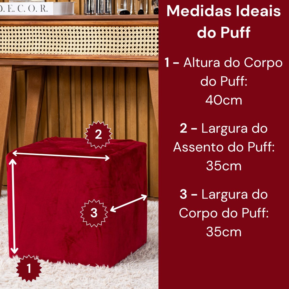 Capa de Puff Quadrado Avulsa Lisa Ajustável com Elástico - Tecido Veludo Suede Decoração Banquinho L - 4