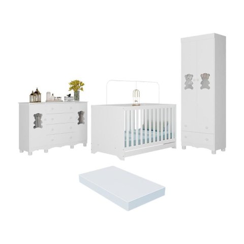 Quarto de Bebê Completo com Berço Americano 3 em 1 Colchão Ternura Multimóveis Mp4675 Branco