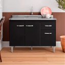 Ver imagem 3 de Balcão de Pia 3 Portas Gabriela 120cm Preto sem Tampo Ajl Móveis