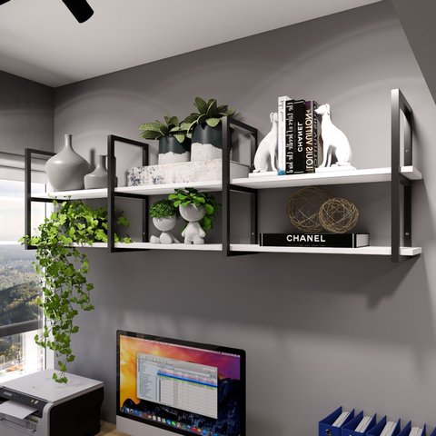 Prateleira Estilo Industrial Design Moderno e Inovador Fixa Suspensa Qualquer Ambiente Mdf Branco