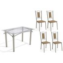 Ver imagem 1 de Conjunto: Mesa de Cozinha Elba C/ Tampo de Vidro 120cm e 4 Cadeiras Florença Niquel - Courano