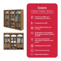 Guarda-roupa Casal Solaris 6 Portas com Vidro Fumê Amendoa Clean - 5