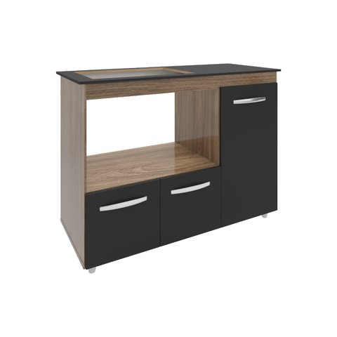 Balcão Armário Gabinete de Cozinha para Fogão Cooktop 4 Bocas e Forno 3 Portas Alana Mobília Decor S