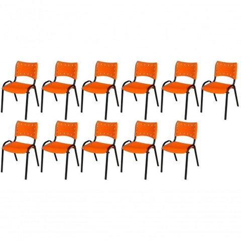 Cadeira Iso Base Preto , Escritório Laranja Kit 11 Un