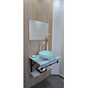 Ver imagem 1 de Gabinete Vidro 60x45 Cm com Cuba Redonda + Espelho - Cores Variadas:mármore Branco