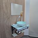 Ver imagem 3 de Gabinete Vidro 60x45 Cm com Cuba Redonda + Espelho - Cores Variadas:mármore Branco