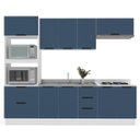 Ver imagem 2 de Cozinha Meena 5 Peças 270cm Armários Aéreos Torre Quente Balcões c/ Rodapé Branco/Azul 250061