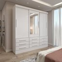 Ver imagem 1 de Guarda-roupa Casal Ferrara 3 Portas 9 Gavetas com Espelho Branco - Panorama Móveis