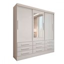 Ver imagem 3 de Guarda-roupa Casal Ferrara 3 Portas 9 Gavetas com Espelho Branco - Panorama Móveis